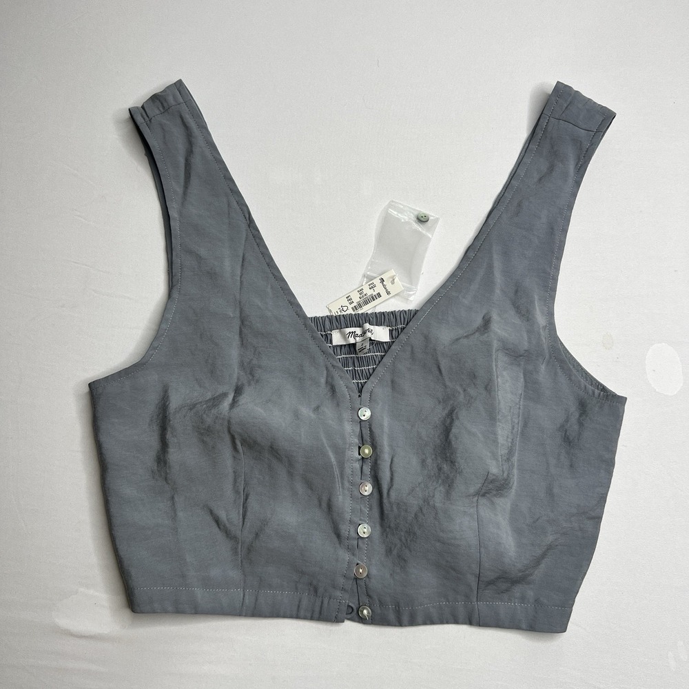 MADEWELL NWT! Gray Softdrape Gwen‎ Crop Smocked Linen Vest Top Sz 2 Peasant Boho